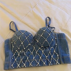 Rhinestone Denim Bustier Top- size M